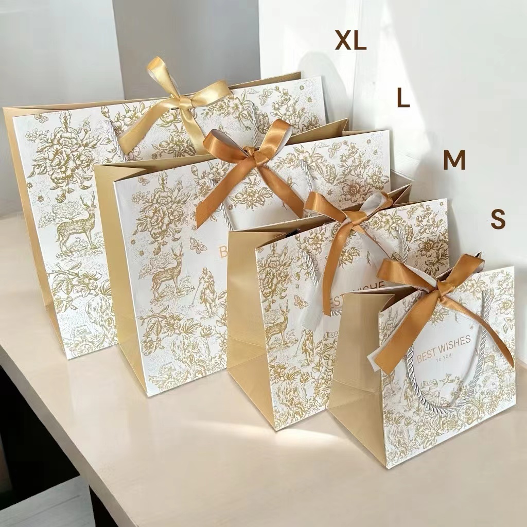 🌷BOX🌷ถุงกระดาษสีขาวทอง ใส่ของรับไหว้ ลายเรียบหรู มีริบบิ้น2สี กระดาษหนา รับน้ำหนักได้เยอะ - รูปที่ 7