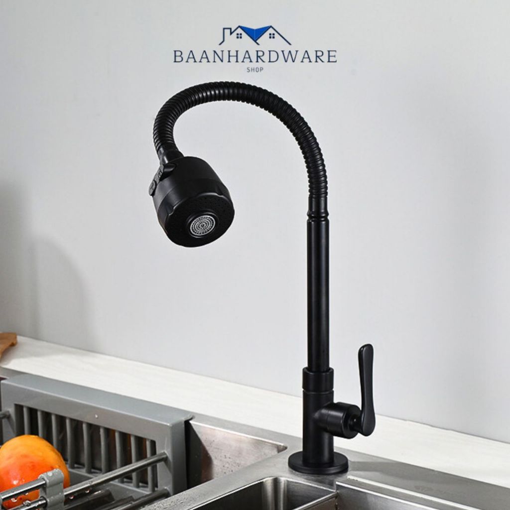 BAANHARDWARE ก๊อกน้ำซิงค์แบบตั้ง ก๊อกน้ำสแตนเลส สีดำ ปรับได้ หมุนได้360 MA-B-505BK