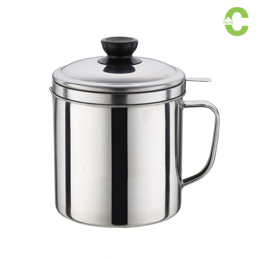 HOMEC ที่กรองน้ำมัน ถ้วยกรองน้ำมัน oil filter pot พร้อมฝาปิด วัสดุสแตนเลสอย่างดี สำหรับกรองน้ำมัน
