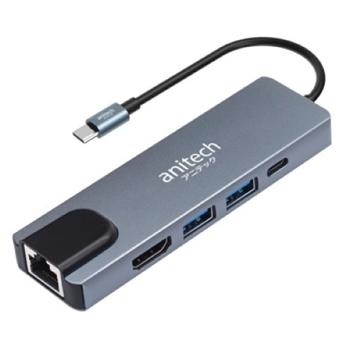 อุปกรณ์แปลงสัญญาณ Type C 5 in 1 แอนนิเทค RA502 สีเงิน