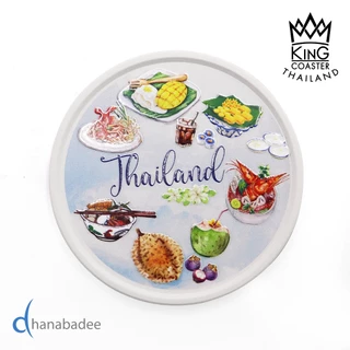 จานรองแก้วดูดน้ำ ทรงกลมมีขอบ R10066 THAI CUISINES ที่รองแก้วซับน้ำ King Coaster ธนบดีเซรามิค ceramic coaster ของฝาก