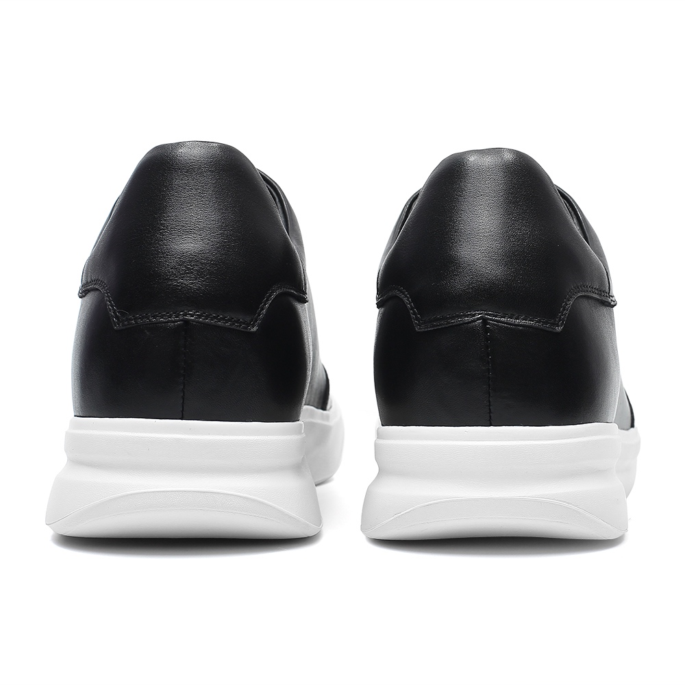 Jet-Black Prime Sneakers รองเท้าผ้าใบหนังแท้สีดำเพิ่มความสูง 7.5 ซม. | รองเท้าเสริมส้น Chuniverse