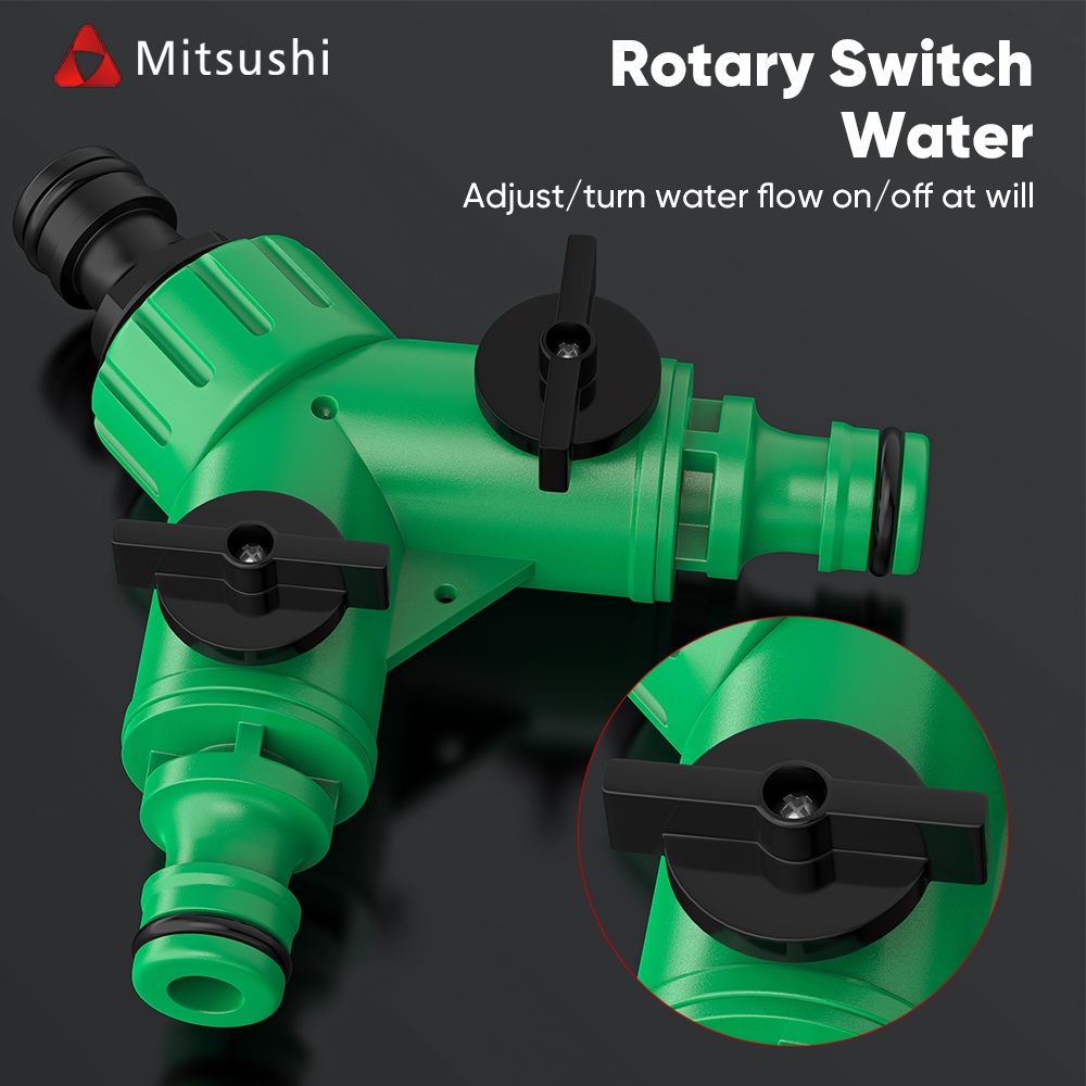 Mitsushi ข้อต่อสายยางสวนเกลียว 3/4" 1/2" เปิด-ปิด อะแดปเตอร์สายยาง ข้อต่อสวมเร็ว ข้อต่อก๊อกน้ำ ก็อกน้ำแยก 2 ทาง มีวาล์ว