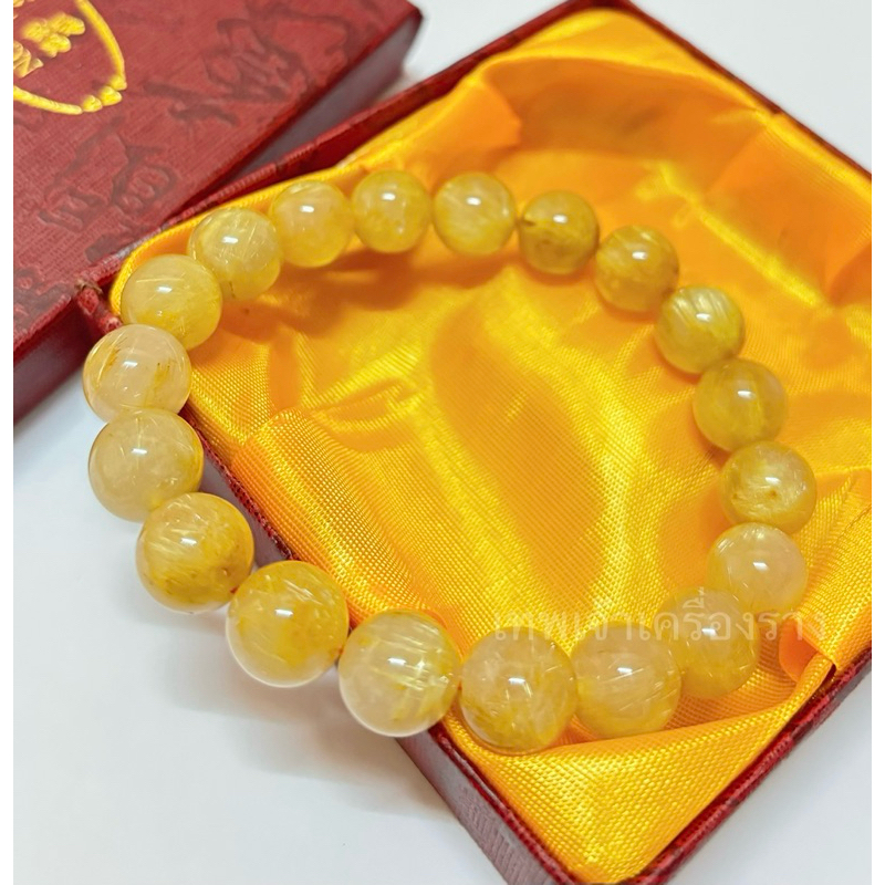 กำไลหิน ไหมทองแท้ 10มิล ฟรีไซส์ เกรดAA สวยทุกเม็ด ไหมแน่น Sale 599฿ แถมกล่องใส่