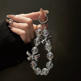 【ลูกปัดโบว์เงิน】เคสโทรศัพท์ที่สวยงาม โซ่พวกกุญแจ โซ่ลูกปัดขน…