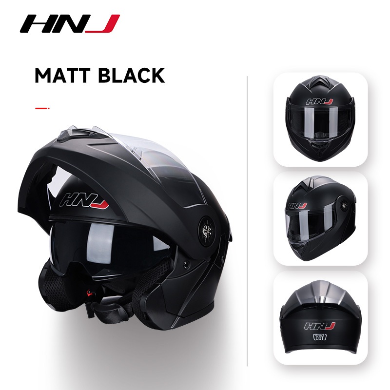 HNJ หมวกกันน๊อค แว่น2ชั้น สามารถเปิดคางได้ Motorcycle Helmet ปลอดภัย กันน้ำ