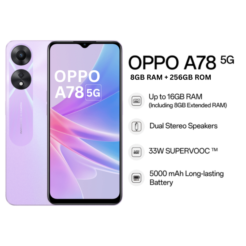 ซื้อ [ประกันศูนย์ 1 ปี] OPPO A78 5G [256GB+8GB] มือถือ 5000mAh ชาร์จเร็ว แบตใหญ่ 67W SUPERVOOC [ลด 100 บาท] 🎁