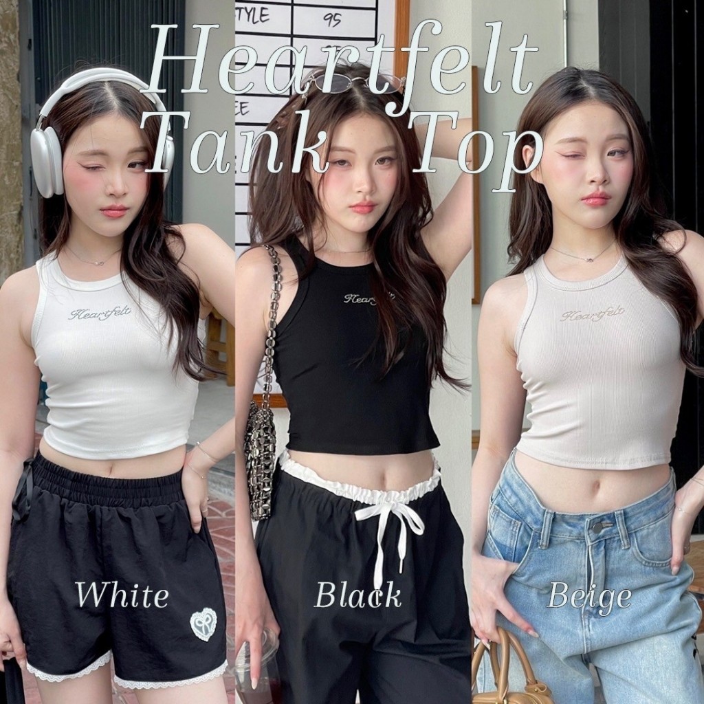 Choosedress A1978 Heartfelt Tank Top เสื้อกล้ามเข้ารูป ผ้ายืด แต่งเพชร