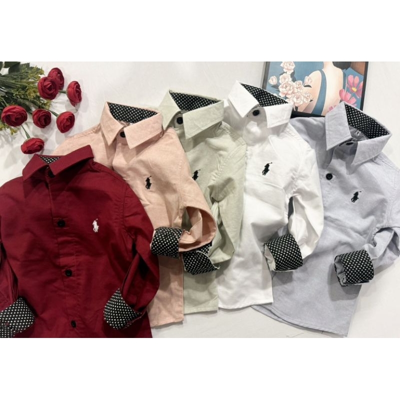 🐴ใหม่..เสื้อเชิ้ตเด็ก คอปก แขนยาว ลายปักม้า ผ้าoxford