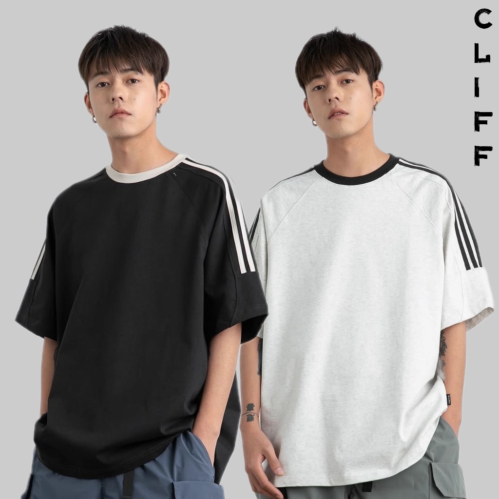 CLIFF -COD✅เสื้อยืดผู้ชาย คอกลมแขนสั้น เสื้อผู้หญิง ชุดคู่รัก แขนเสื้อ สไตล์อเมริกัน แบบหลวม สีล้วน
