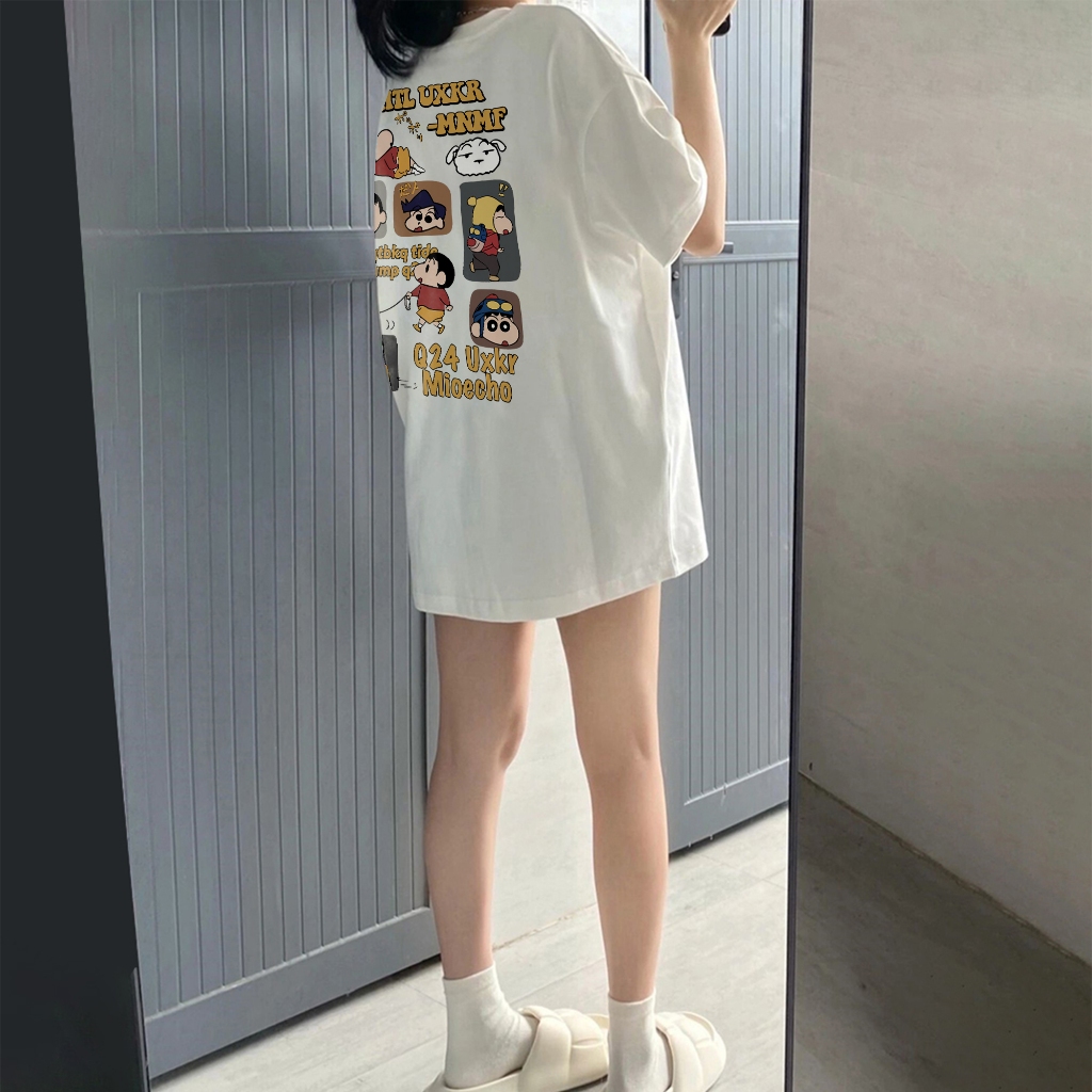 Basi เสื้อยืด Oversize unisex ลาย "CRYON SHIX" การ์ตูนชินจัง ผ้าคอตตอน100% คอกลม ใส่สบาย แฟชั่นเกาหลี น่ารัก