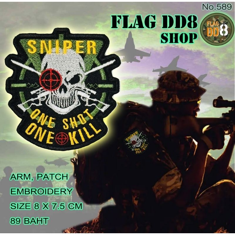 Sniper one shot 89baht/type (109baht/velcro) ARM,PATCH EMBROIDERY COD Cheap Price NO.589/FLAGDD8