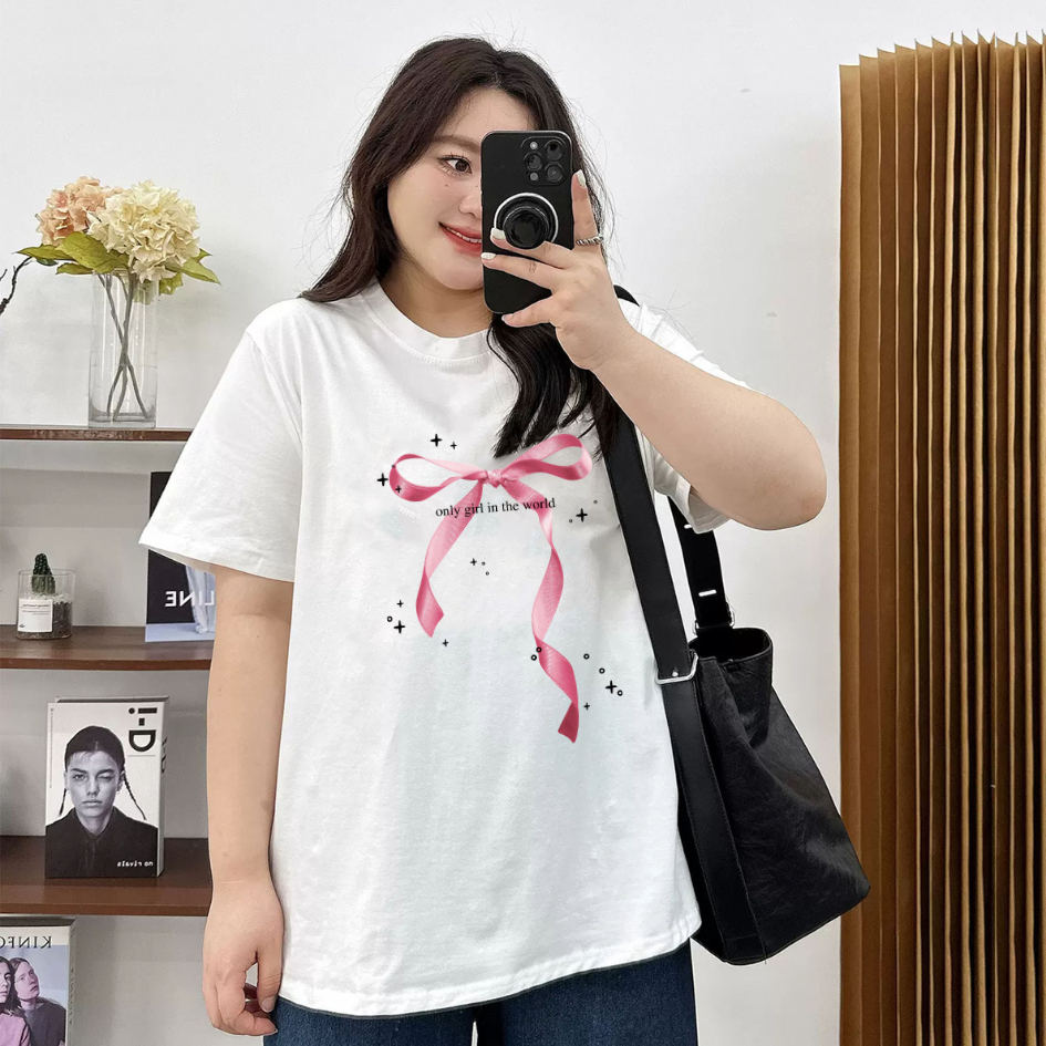 TeddyTee ขายดี เสื้อยืด สาวอวบ oversize ผ้าคอตตอน สำหรับสาวอวบ พรางหุ่น ผ้าฝ้ายนุ่มมาก ไซส์ใหญ่ เสื้อน่ารัก ลายRibbon ราคา ถูกที่สุด ดีลบีเคเค แกลเลอรีภาพที่ 6