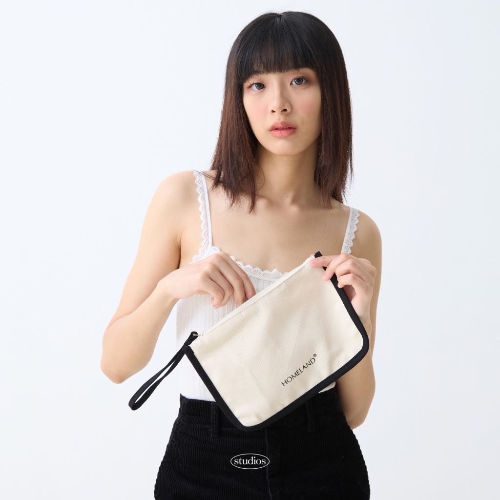 HOMELAND – กระเป๋าคล้องแขนผ้า canvas กุ๊นขอบ รุ่น pouch มีซิปปิด ราคา ถูกที่สุด ดีลบีเคเค แกลเลอรีภาพที่ 2