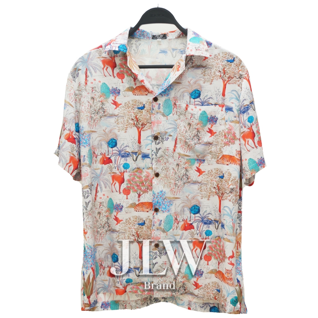 เสื้อฮาวาย ลายป่าหิมพานต์ ผ้านิ่ม M L XL Oversize คอฮาวาย JLW BRAND