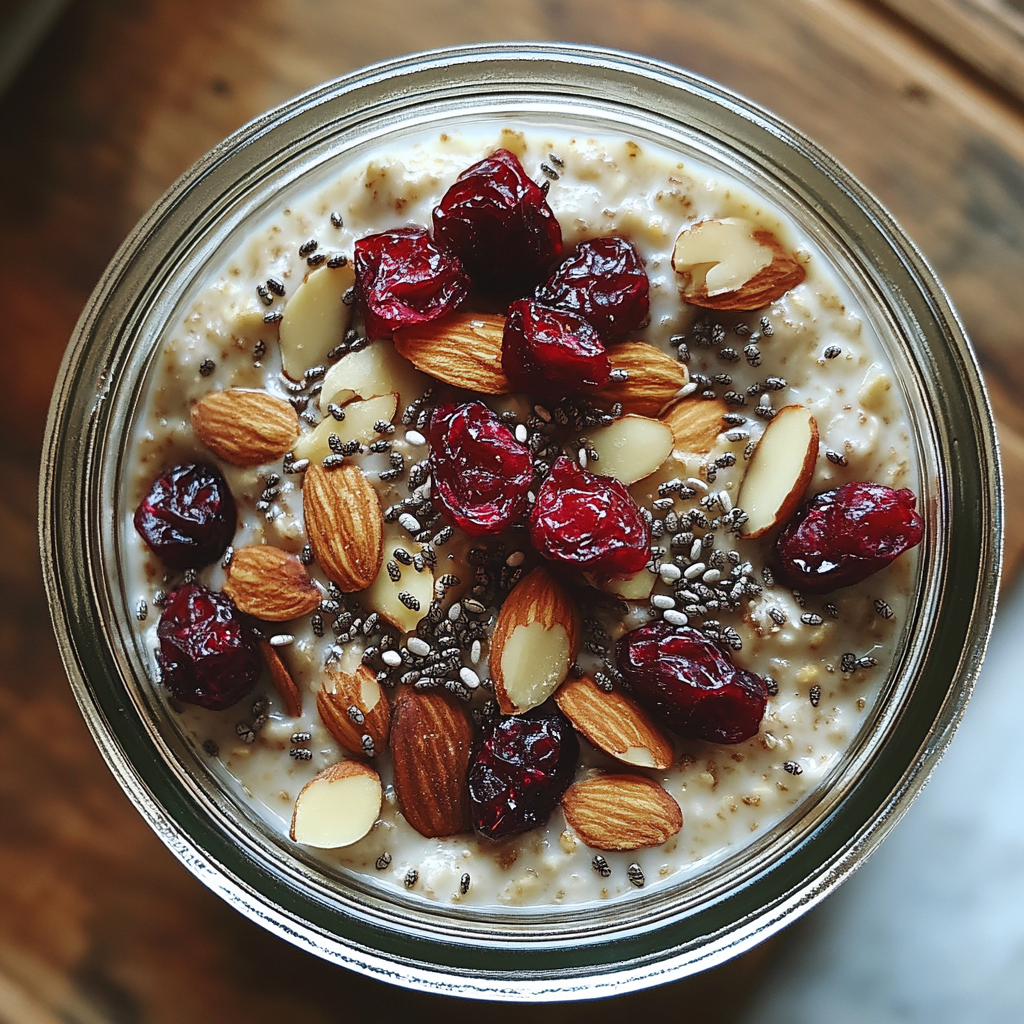 ชุดทำ  Overnight Oat  (ข้าวโอ๊ต + เมล็ดเจีย + แครนเบอรี่ + อัลมอนด์เม็ดอบ )
