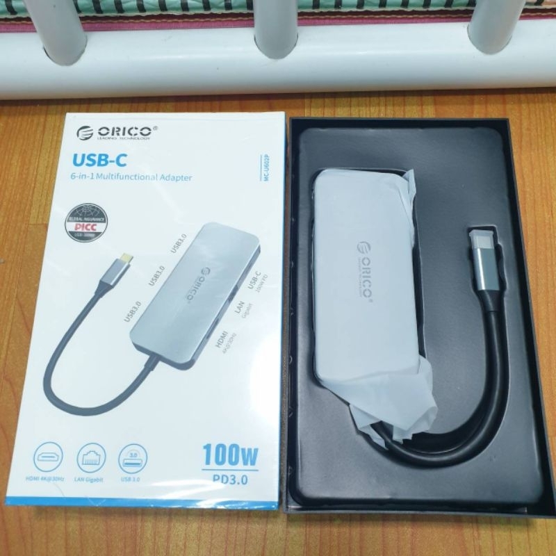 Orico Port Hub 6-in1 USB-C to HDMI + 3 USB3.0 + LAN + PD Gray (MC-U602P)