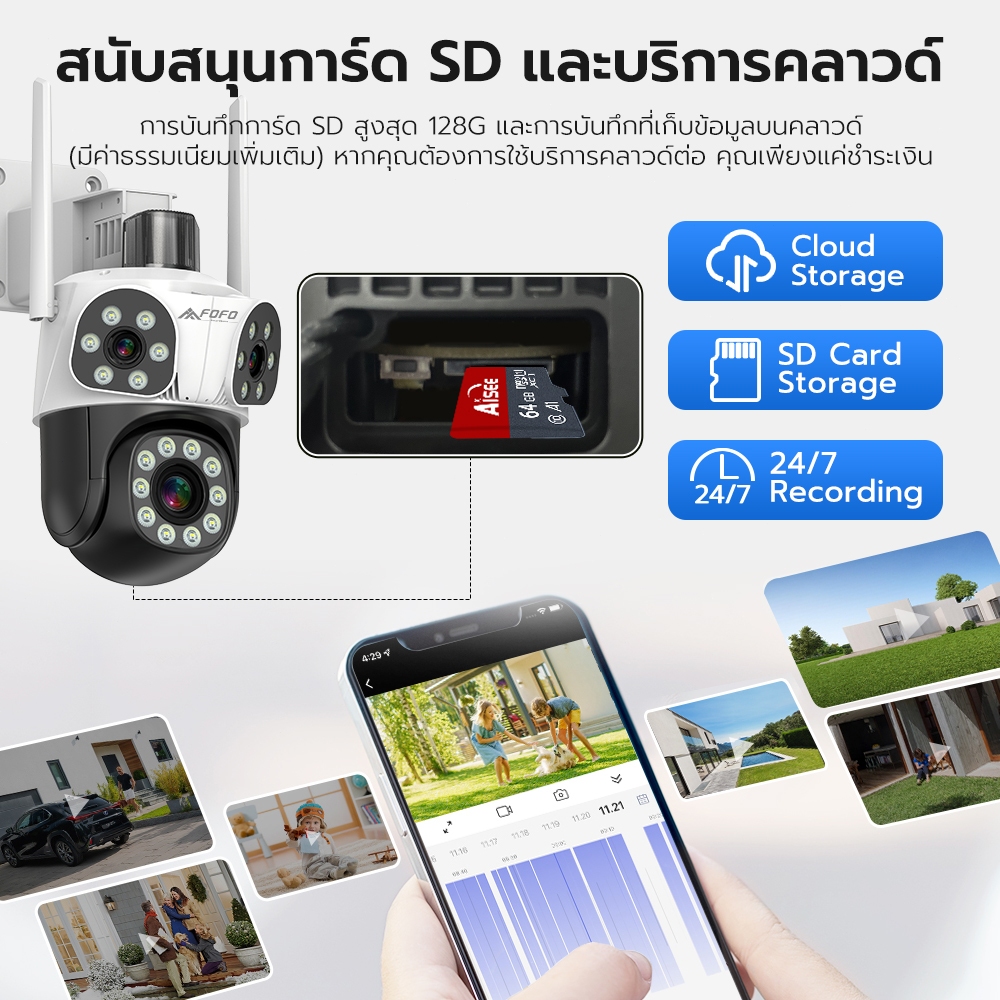 4K กล้องวงจรปิดไร้สาย 3 เลนส์ 3 หน้าจอ WiFi iP Camera กลางคืนเห็นภาพสี ได้ 3 กล้องดูพร้อมกัน