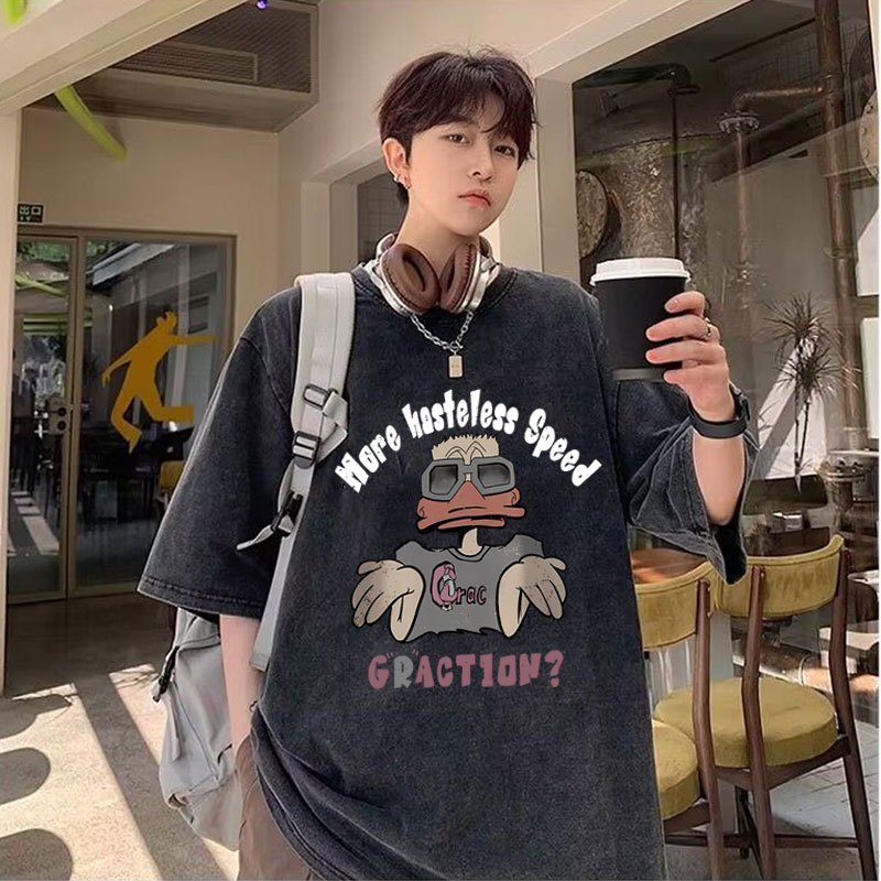 เสื้อฟอกวินเทผู้ชายไซส์ใหญ่ oversize ไตล์เกาหลีแฟชั่น เสื้อยืดคู่รักชายหญิงโอเวอร์ไซส์คนอวบที่กําลังฮิต สตรีทฮิปฮอปเท่ๆ