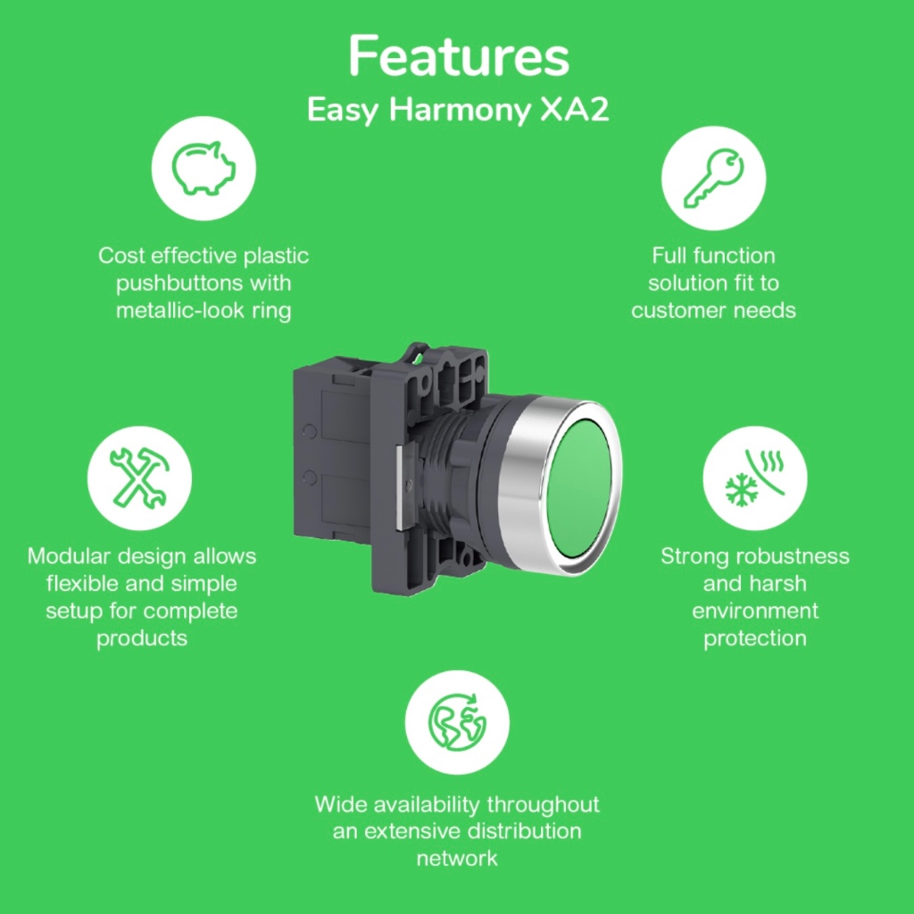 Schneider สวิตช์ปุ่มกดหัวเรียบ XA2EA3341 กดเด้งกลับ 22mm แบบพลาสติก, สีขาว Complete push button XA2 ราคา ถูกที่สุด ดีลบีเคเค แกลเลอรีภาพที่ 2