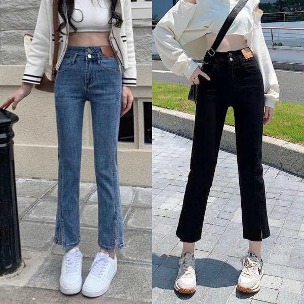 GHAOHES กางเกงยีนส์  ดำ / น้ำเงิน🌹 ผ้ายืด เอวสูง เข้ารูป S-5XL  สไตล์แน่น