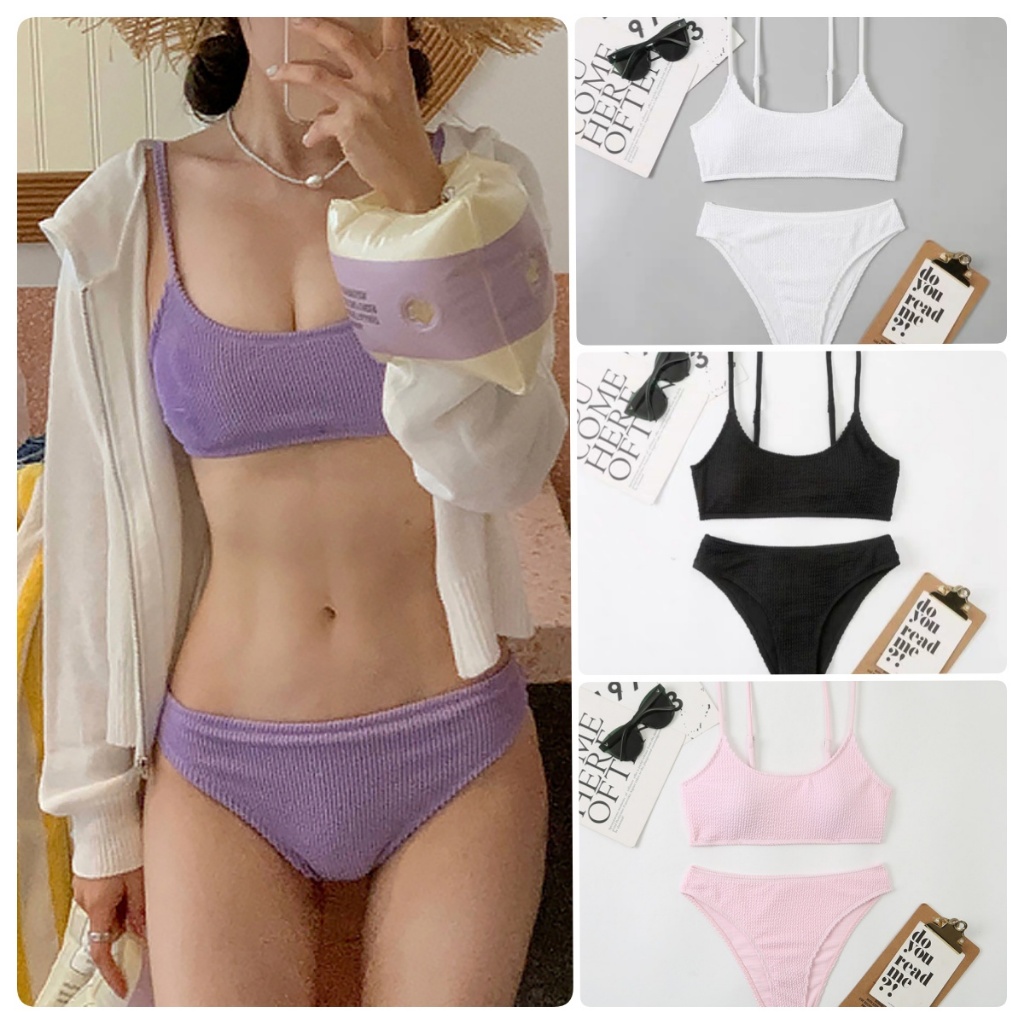Hot.bikini ชุดว่ายน้ำบิกินี่ ชุดว่ายน้ำสตรี สายสะพายไหล่ปรับได้ มีหลายสีให้เลือก เนื้อผ้าดีมาก