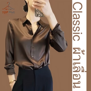 CICI_shop2 | พร้อมส่ง เสื้อเบลาส์ แขนยาว ผ้าซาติน สไตล์เกาหลี สําหรับผู้หญิง#061 Clothing Women Lady