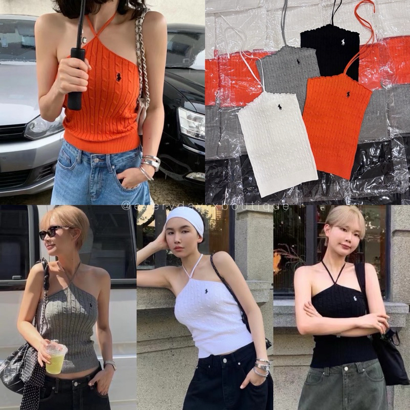 𝗥𝗔𝗟𝗣𝗛 𝗖𝗔𝗕𝗟𝗘 𝗞𝗡𝗜𝗧 𝗧𝗢𝗣 (340฿) สวยสับสะดุดตามาก เสื้อคล้องคอผ้านิต ดีเทลปักโลโก้ช่วงอก ผ้าลายถักสวย onseason