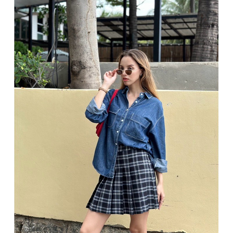 SAY APPAREL: Plaid skater mini skirt ราคา ถูกที่สุด ดีลบีเคเค แกลเลอรีภาพที่ 4