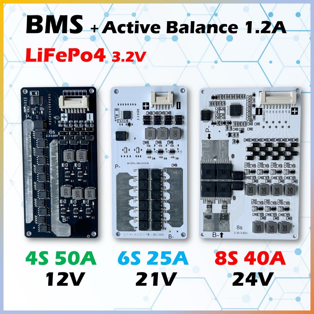 BMS พร้อม Active banance 1.2A ในตัว สำหรับแบตเตอรี่ Lifepo4 3.2V ขนาด 4S 6S 8S