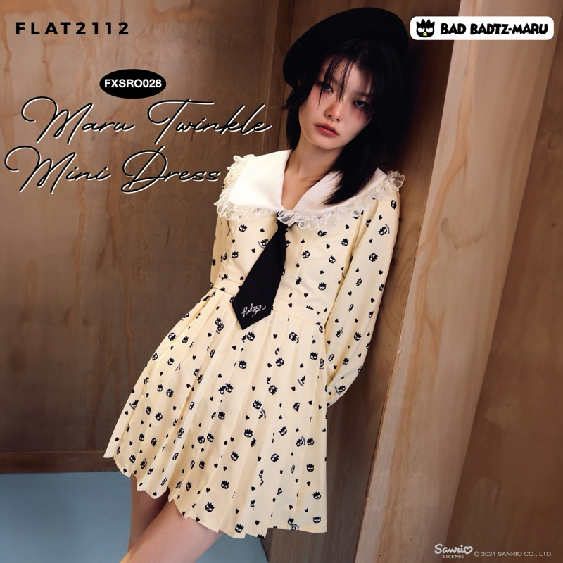 FLAT2112 FXSRO028 : MARU TWINKLE MINI DRESS มินิเดรส พิมพ์ลาย มีเนคไท