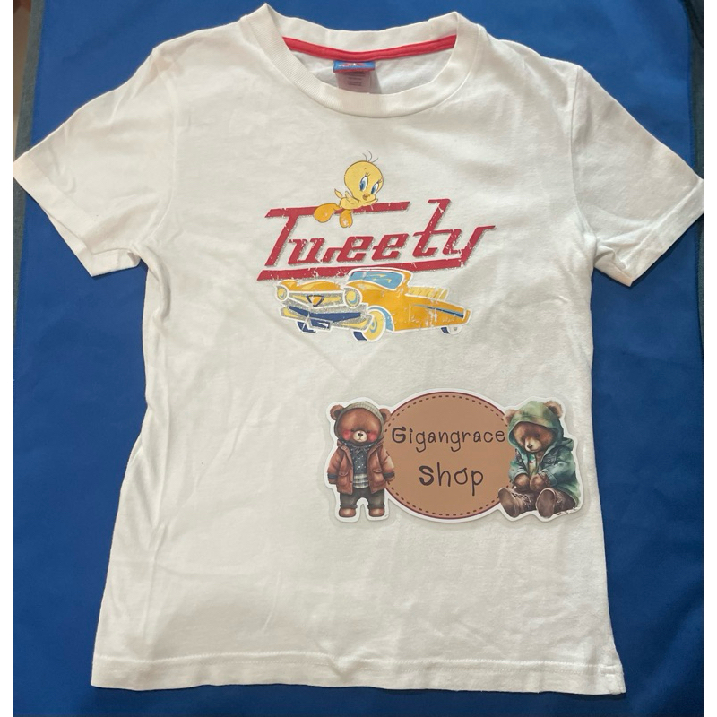 👚เสื้อยืดคอกลมแขนสั้นของเด็กมือสอง (สีขาว) Size 150 แบรนด์ Looney Tunes ของแท้ ✨💯% สภาพ 90%