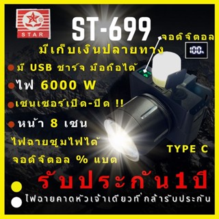 [รุ่นใหม่ ประกัน 1 ปี ST-699] ไฟฉายคาดหัว 6,000 วัตต์ ชาร์จม…