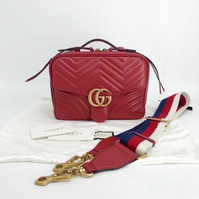 กระเป๋าสะพาย 👜(Like New!) Gucci Marmont Top Handle ❤️ สีแดง❤️📌รอเช็คสต๊อกก่อน