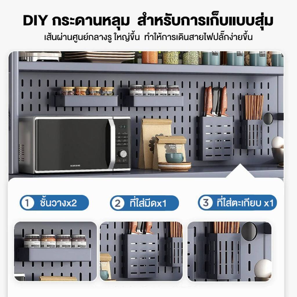 ชั้นวางของในครัว ดีไซน์กันฝุ่น 5ชั้น ตู้เก็บของในครัว ประตูตู้พลิก สามารถ DIY เก็บของได้  ตู้เก็บของมีล้อใกล้โต๊ะอาหาร - รูปที่ 3