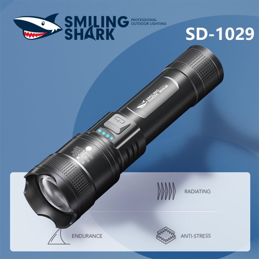 Smilingshark SD1029 ไฟฉาย led 6000lm สว่างมาก Type-C แบบชาร์จไฟได้พร้อมไฟแสดงสถานะ ซูมได้ 3โหมด กันน้ำสำหรับตั้งแคมป์เดิ