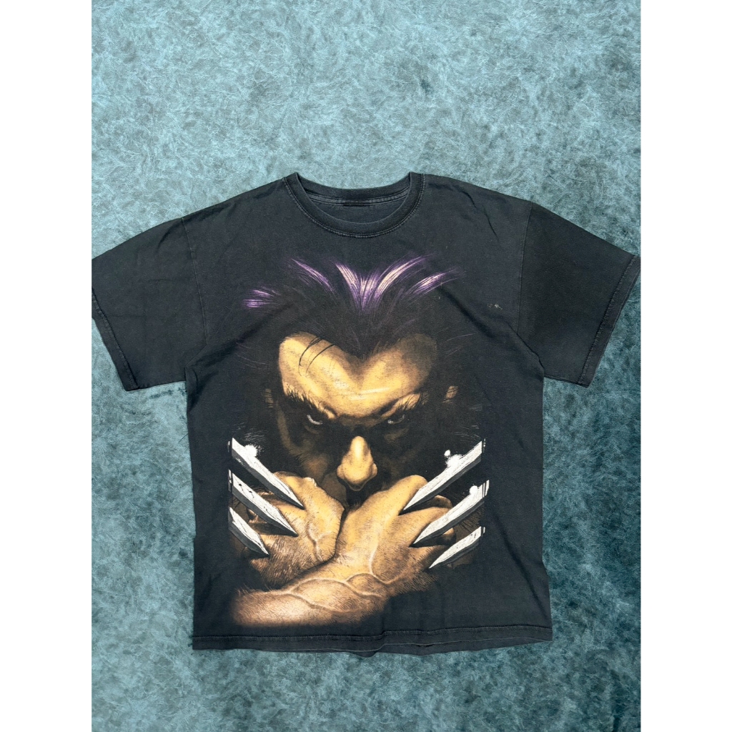 เสื้อยืดมือสอง การ์ตูน ฮีโร่ Marvel X-Men สีดำ ลาย Wolverine Mad Engine ป้ายดำ สกรีนใหญ่ สภาพดี ลิขส