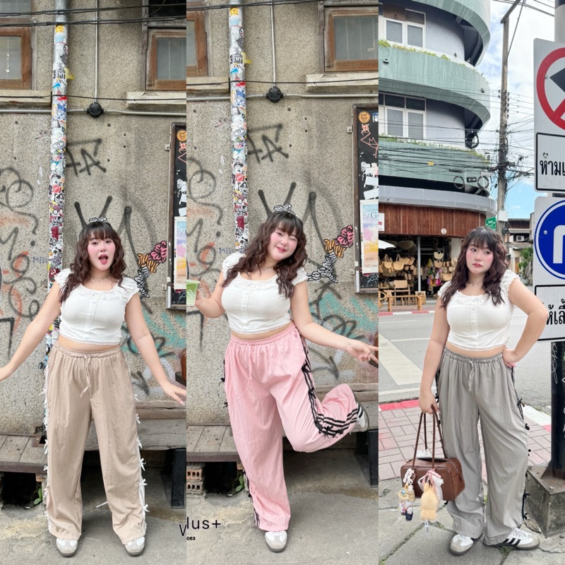 กางเกง คาร์โก้ ติดโบว์ เป็นร้าน Walarat สุดๆ แต่งแทบด้านข้าง ข้าง เก็บลายละเอียดดีมาก plussize สาวอว