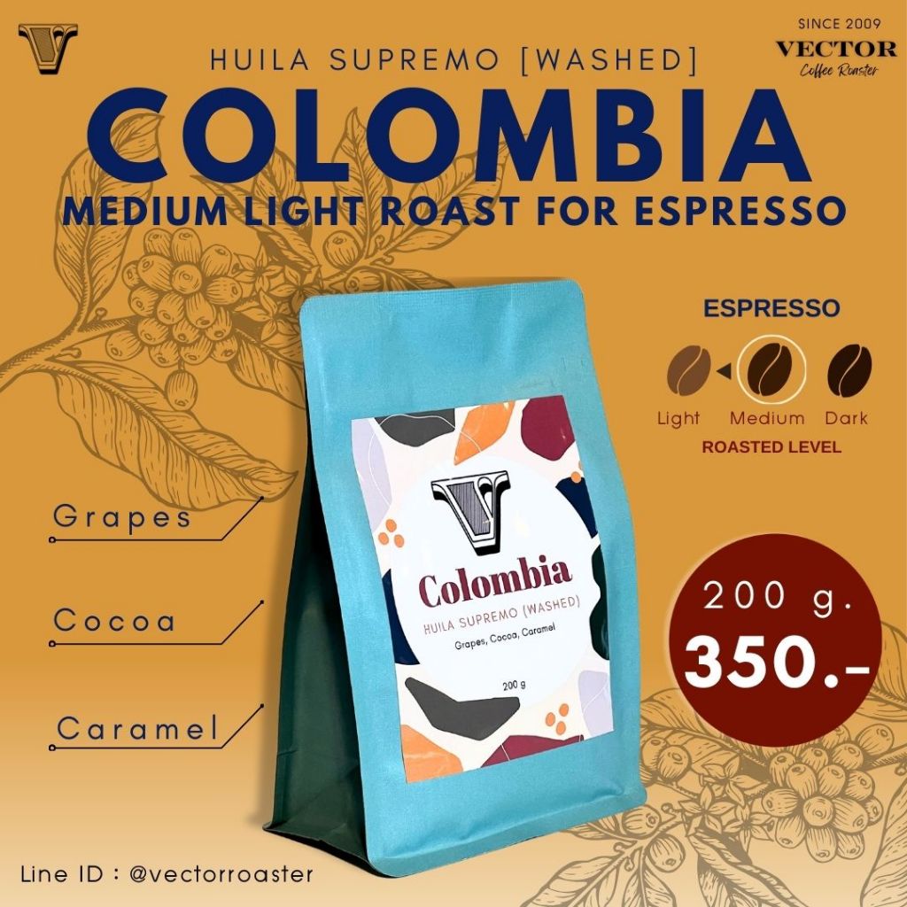 VECTOR : Colombia Supremo คั่วกลางสำหรับชงเอสเพรสโซ่ 200 กรัม
