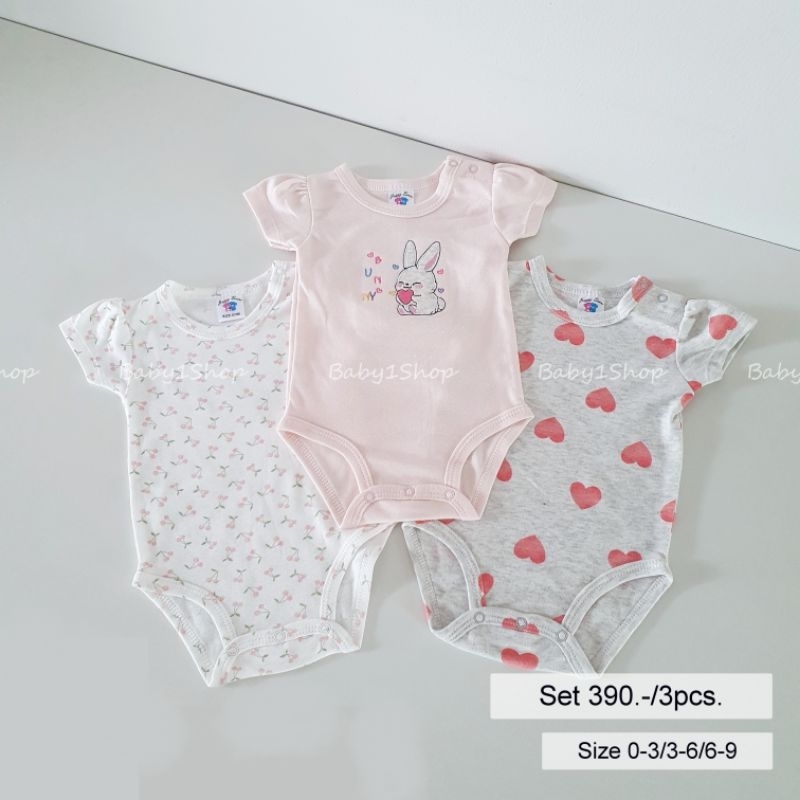 [ สินค้าพร้อมส่ง] บอดี้สูทแขนสั้นเซต 3 ตัว ลายการตูน