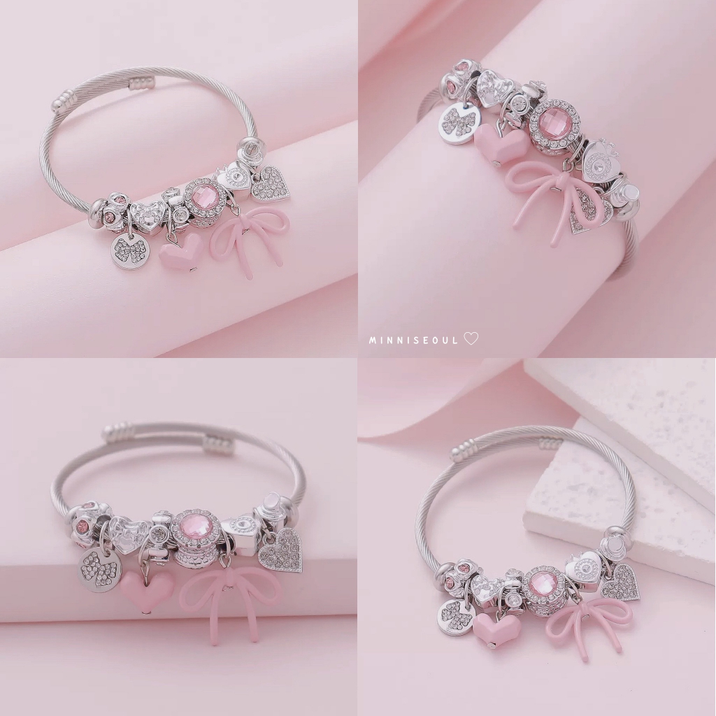 A89 กำไลข้อมือ BEAUTIFUL BOW PINK CUTE ปรับขนาดได้ ไม่ลอก ไม่ดำ จัดส่งทุกวัน