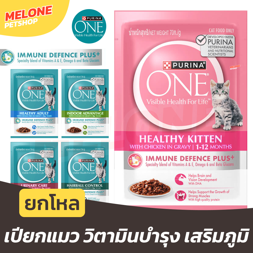 [ยกโหล] Purina One อาหารเปียก แมวโต ลูกแมว สูตรใหม่ เสริมภูมิคุ้มกัน Indoor ในบ้าน Salmon แซลมอน ขนาด 70g 12ซอง