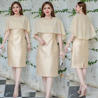 6381::DRESSชุดเดรสผ้าไหมทรงสวยแต่งแขนระบาย Clothing Women ผู้หญิง เสื้อผ้า ชีฟอง กระโปรง