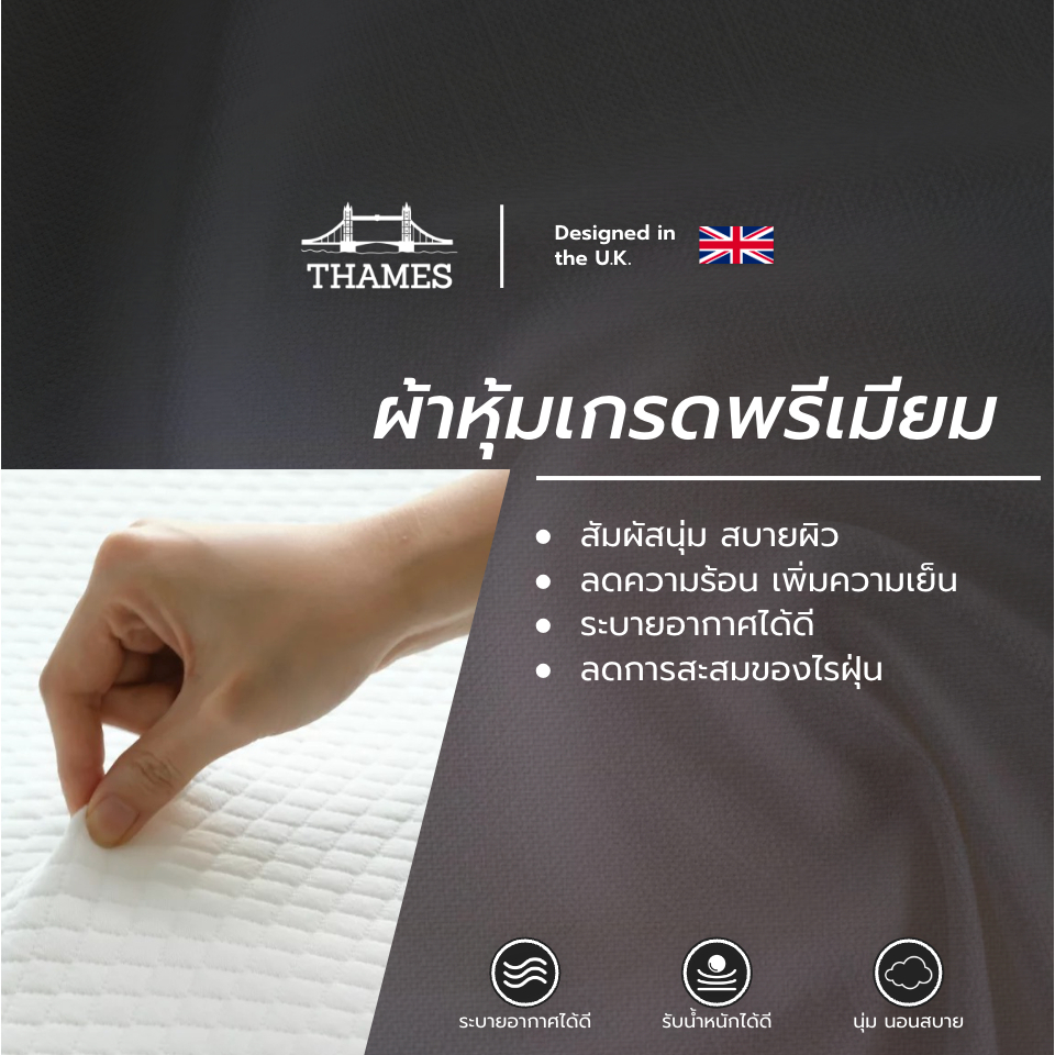 Thames [อัดสูญญากาศ] ที่นอนยางพาราแท้ รุ่น July หนา 8 นิ้ว หนานุ่ม นอนสบายเหมือนที่นอนโรงแรม รับประกันโครงสร้าง 10 ปี - รูปที่ 2