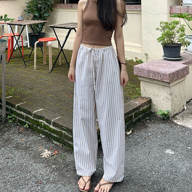 Simple stripe pant กางเกงขายาวผ้าฝ้ายลายทาง กางเกงชายหาด