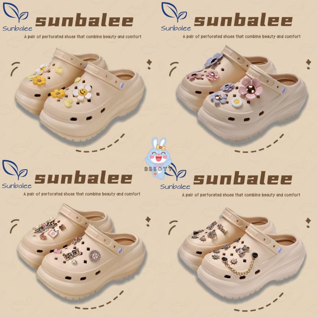 SUN8694 รองเท้าหัวโต แบบสวม ถอดพื้นได้ แถมตัวติด สูง 8 CM สไตล์มินิมอล สำหรับผู้หญิง วัสดุ EVA พร้อมส่ง