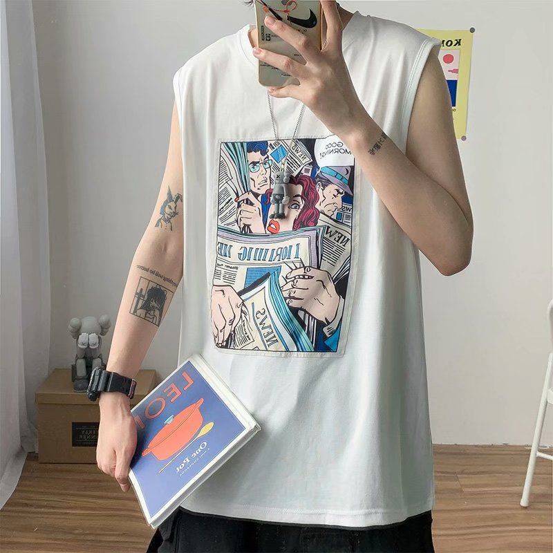 ES.SHOP28 🍑เสื้อแขนกุด แฟชั่นผู้ชาย ลายเกาหลี น่ารัก ฮิปฮอป OP213