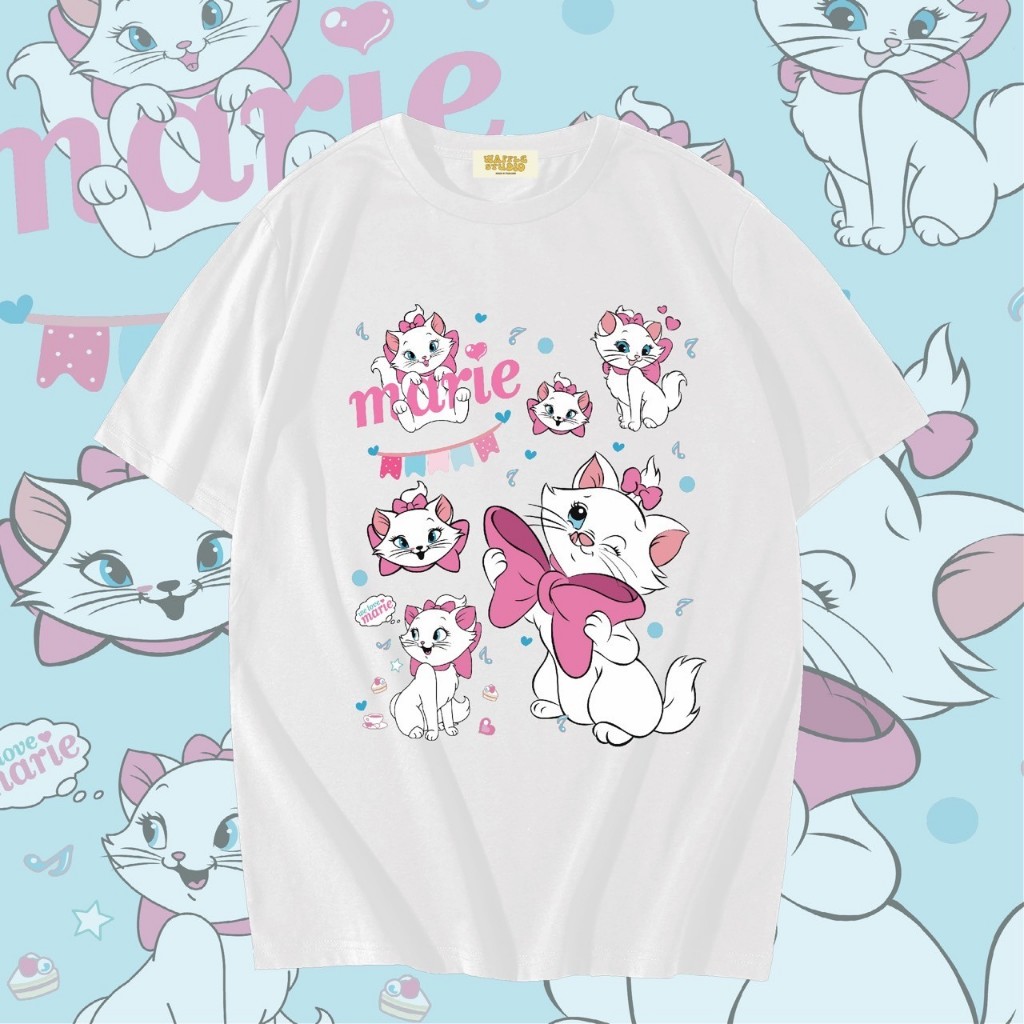 [ ส่งฟรี 🔥 ] WS0393 เสื้อยืดโอเวอร์ไซส์ เสื้อยืดเกาหลี ผ้าคอตตอน 100% เสื้อยืด แมวมารีย์ Marie WAFFLE STUDIO