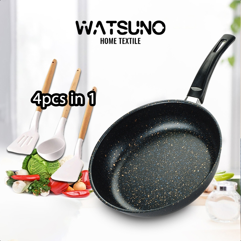 Watsuno.(โบนัสเครื่องครัวซิลิโคน) กระทะ กระทะทอด กระทะเทฟล่อน กระทะทรงลึก กระทะไม่ติด ใช้ได้กับเตาทุกประเภท