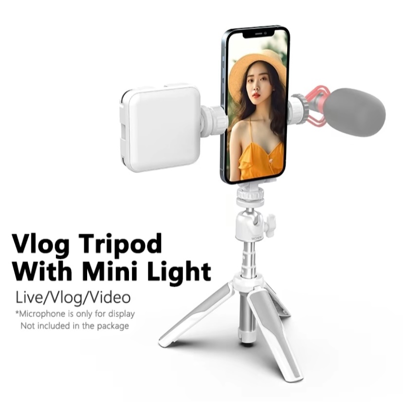 Seanuo-Vlog tripod with mini light เซ็ตไฟเซเลป ไฟดารา พร้อมขาตั้งกล้อง ไม้เซลฟี่และรีโมทบลูทูธ